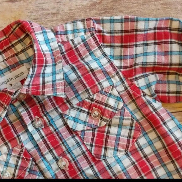 Pumpkin Patch Red Plaid Collared Button-Up Shirt 6-12M - Picture 2 of 4